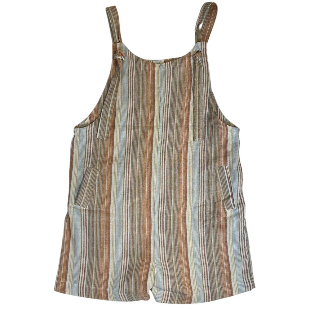 Anthropologie Striped Linen Blend Overalls Shorts Romper‎ Women's Size XS